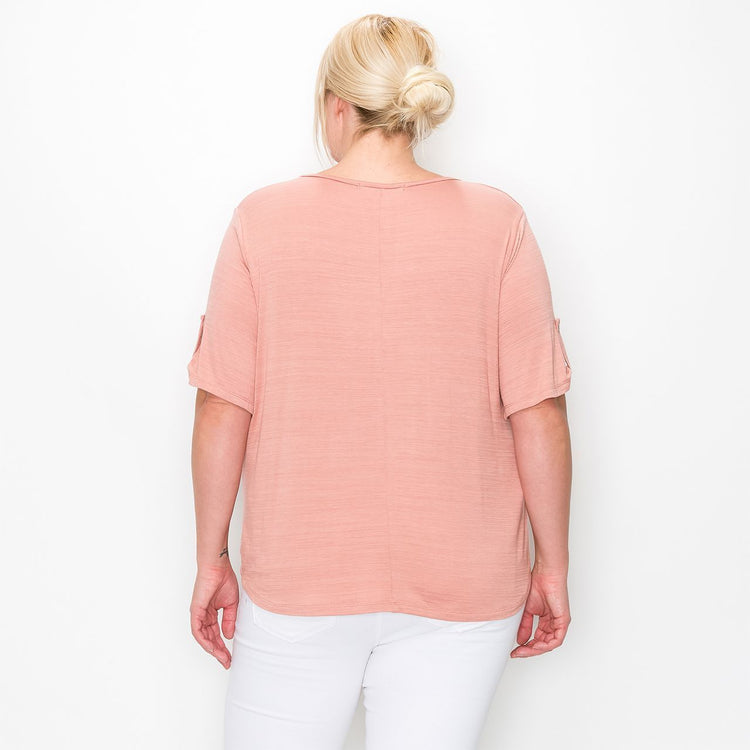 Rolled Tab Sleeve Top in Plus Size