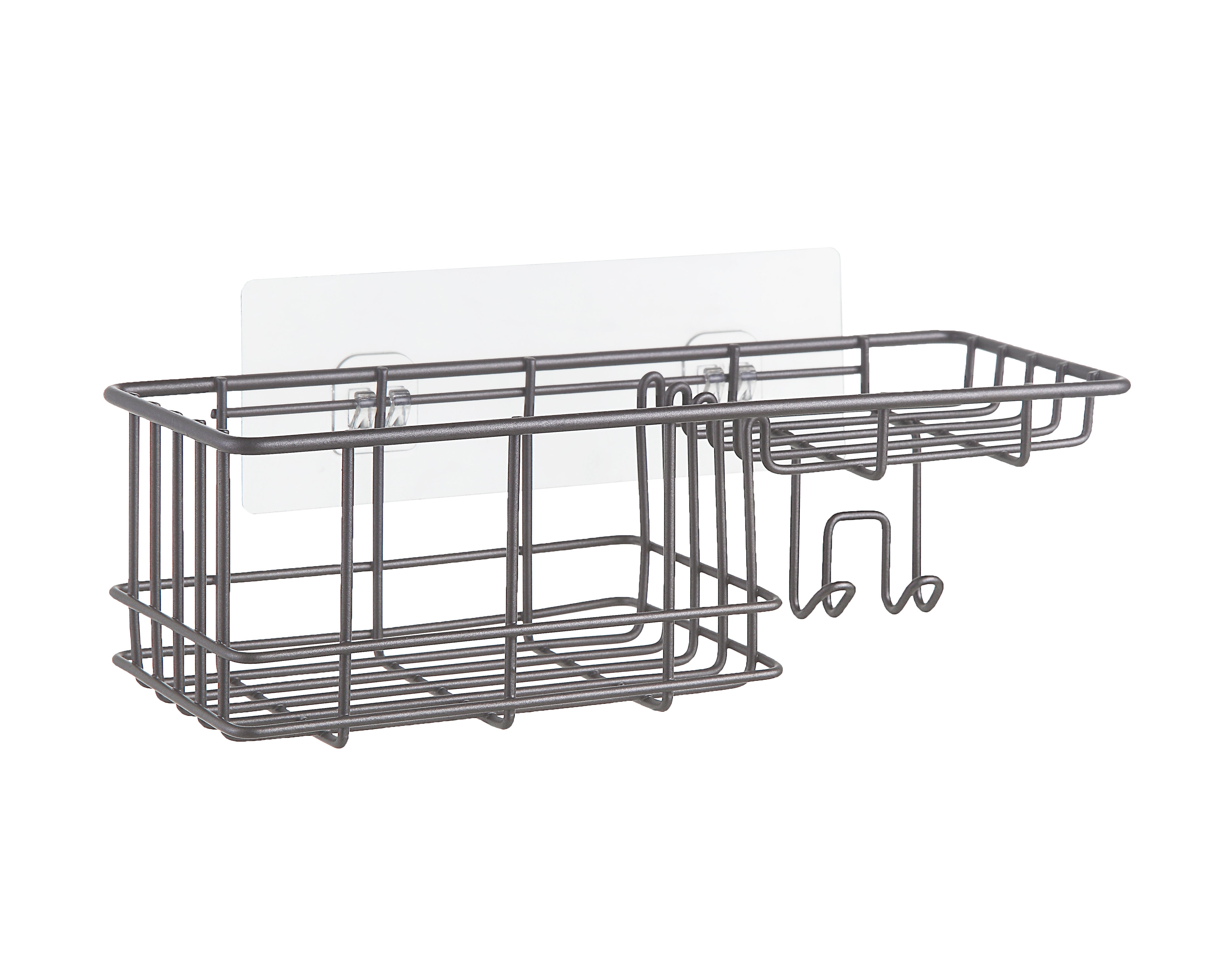  Classic Wall Mounted Shower Caddy Organizer Basket Shelf With Removable Adhesive Hook - Gunmetal - Bonton