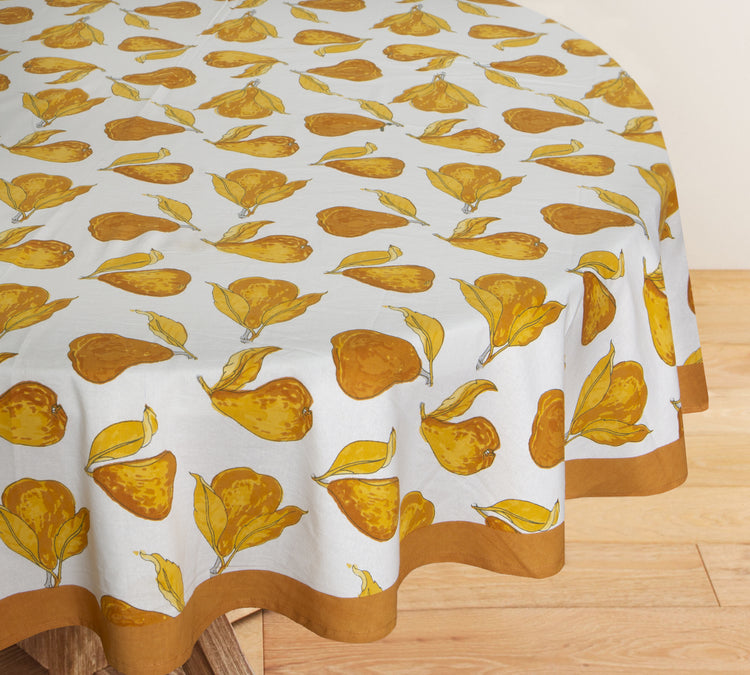Orchard Pear Mustard/Grey Tablecloth Round