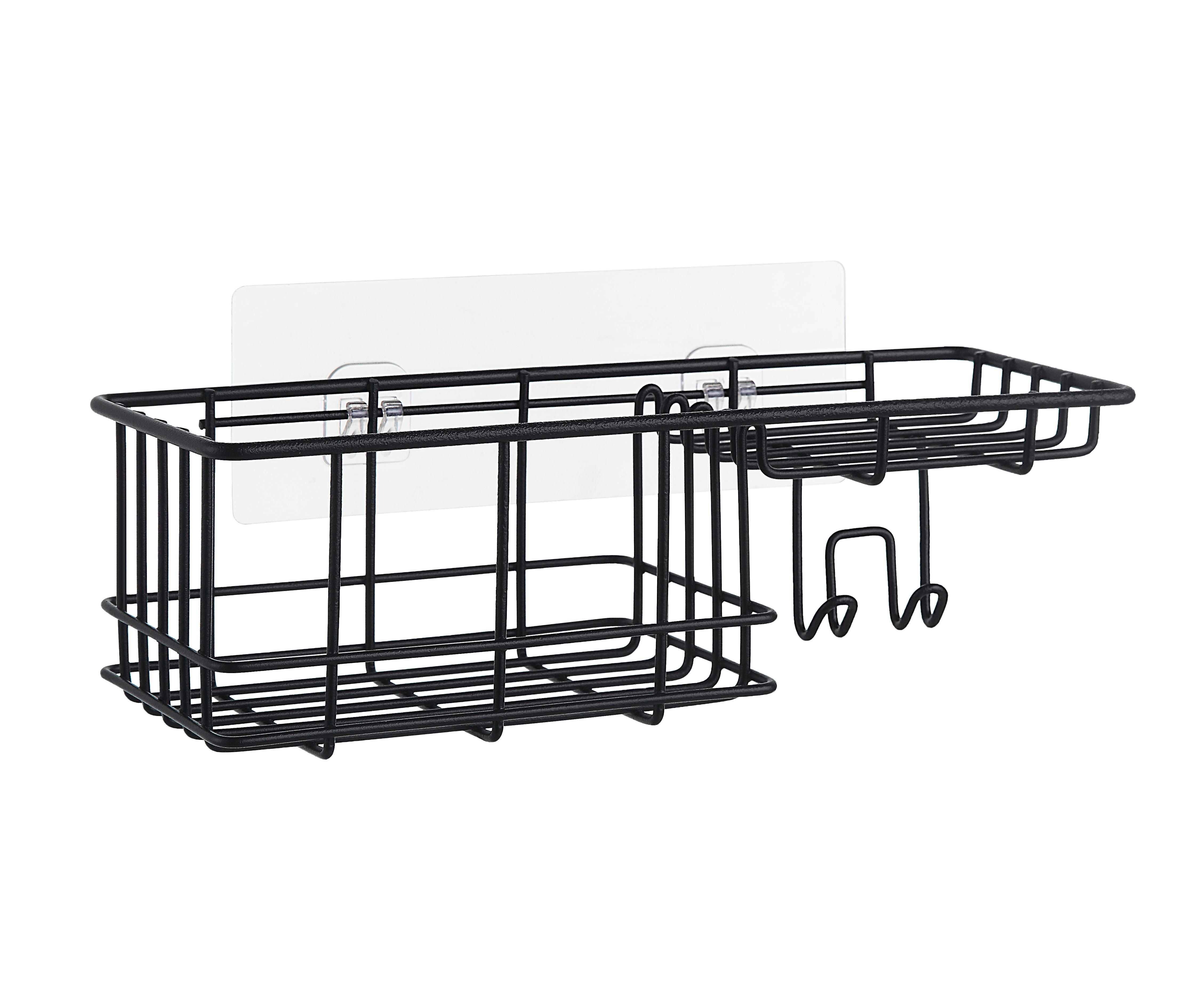  Classic Wall Mounted Shower Caddy Organizer Basket Shelf With Removable Adhesive Hook - Black - Bonton