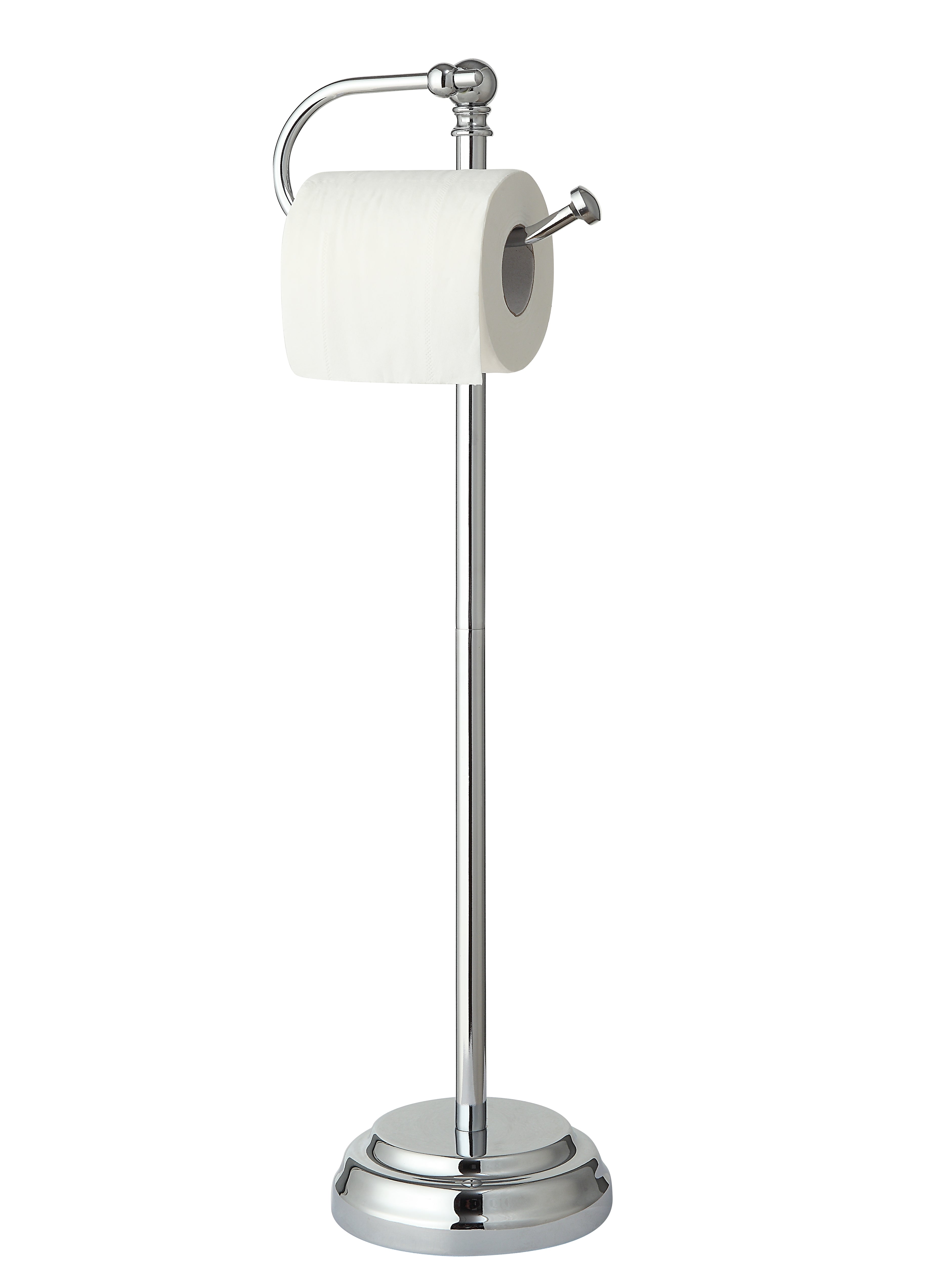  Classic Bathroom Free Standing Toilet Tissue Paper Roll Holder Stand - Silver - Bonton