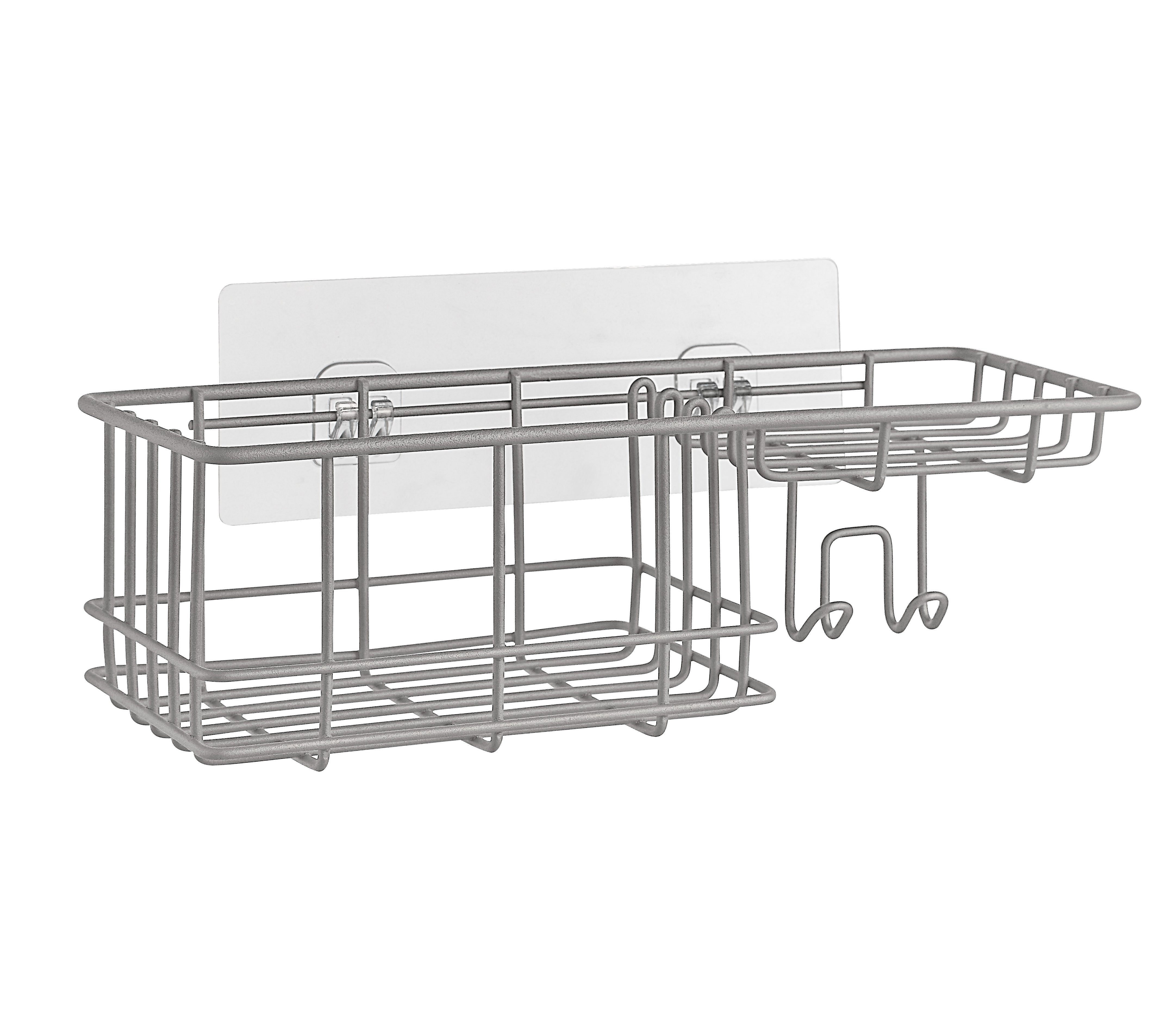  Classic Wall Mounted Shower Caddy Organizer Basket Shelf With Removable Adhesive Hook - Gunmetal - Bonton