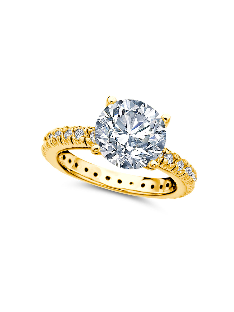 Classic Brilliant Solitaire Ring With Pave Band Finished