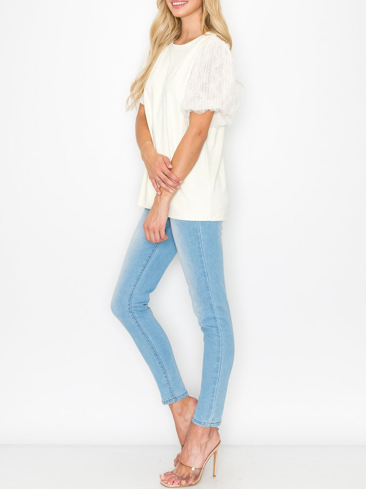 Adelle Spring Suede Top With Stretch Lace