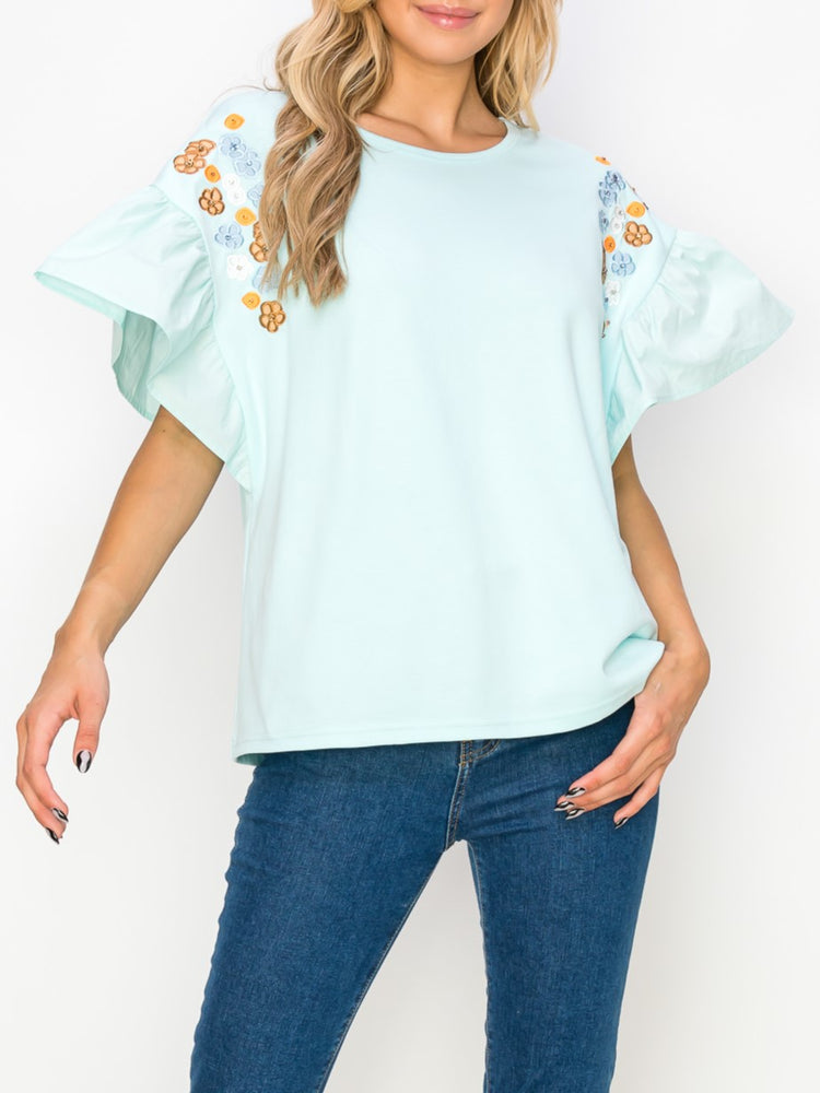 Rinnie Flower Embroidery With Sparkles Top