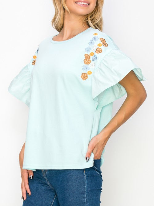 Rinnie Flower Embroidery With Sparkles Top