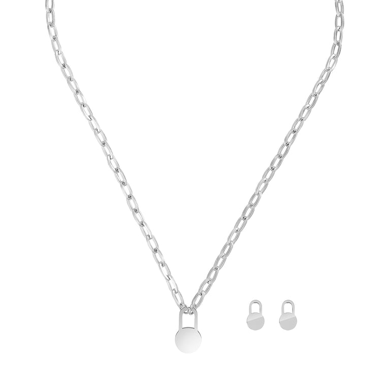 Padlock Dot Pendant Necklace and Padlock Dot Stud Earrings Set