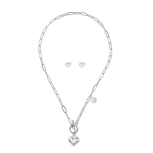 Classic Toggle Heart and Necklace and Heart Stud Earrings Set