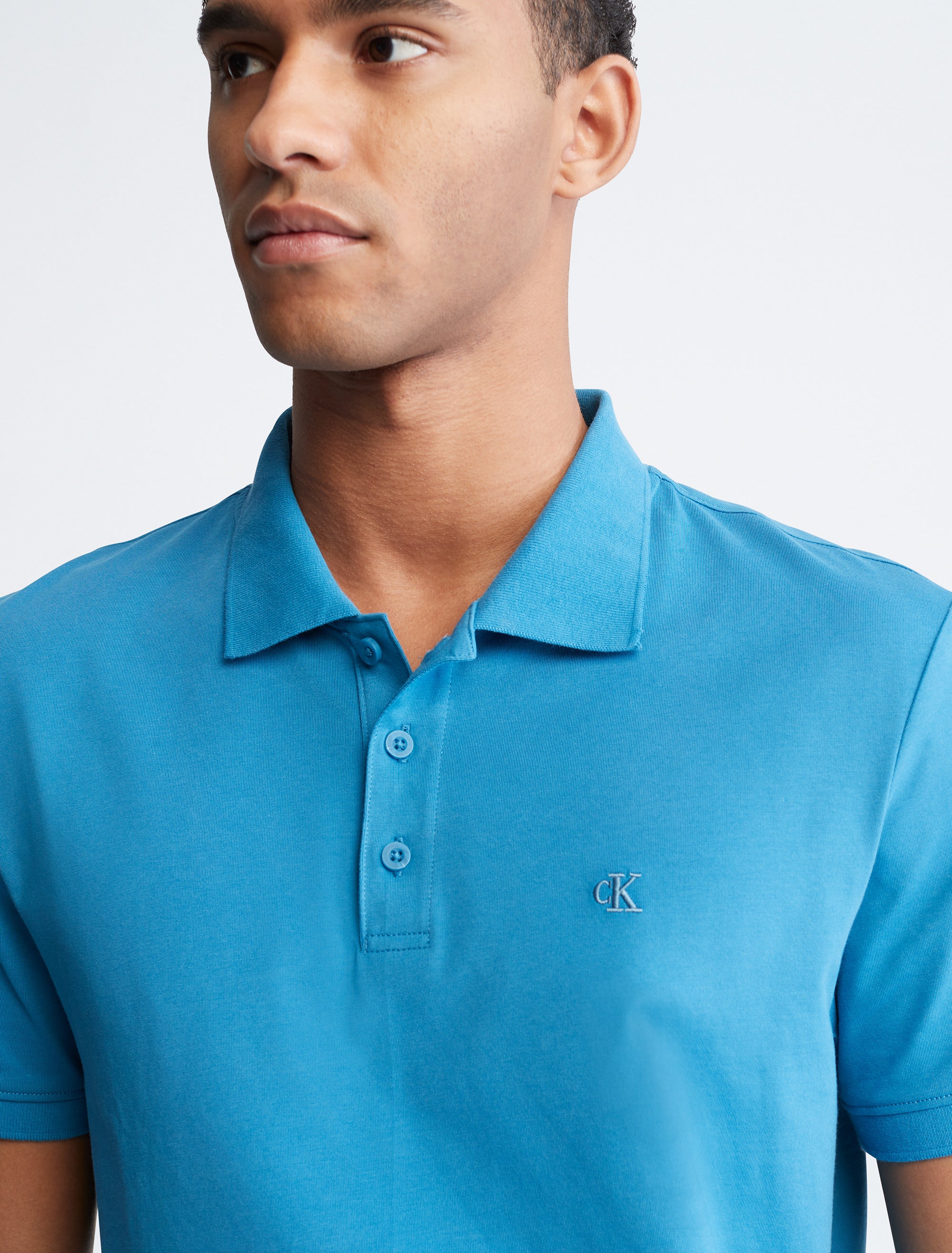  Calvin Klein SS SMOOTH COTTON Solid Polo - Bleached Denim - Bonton