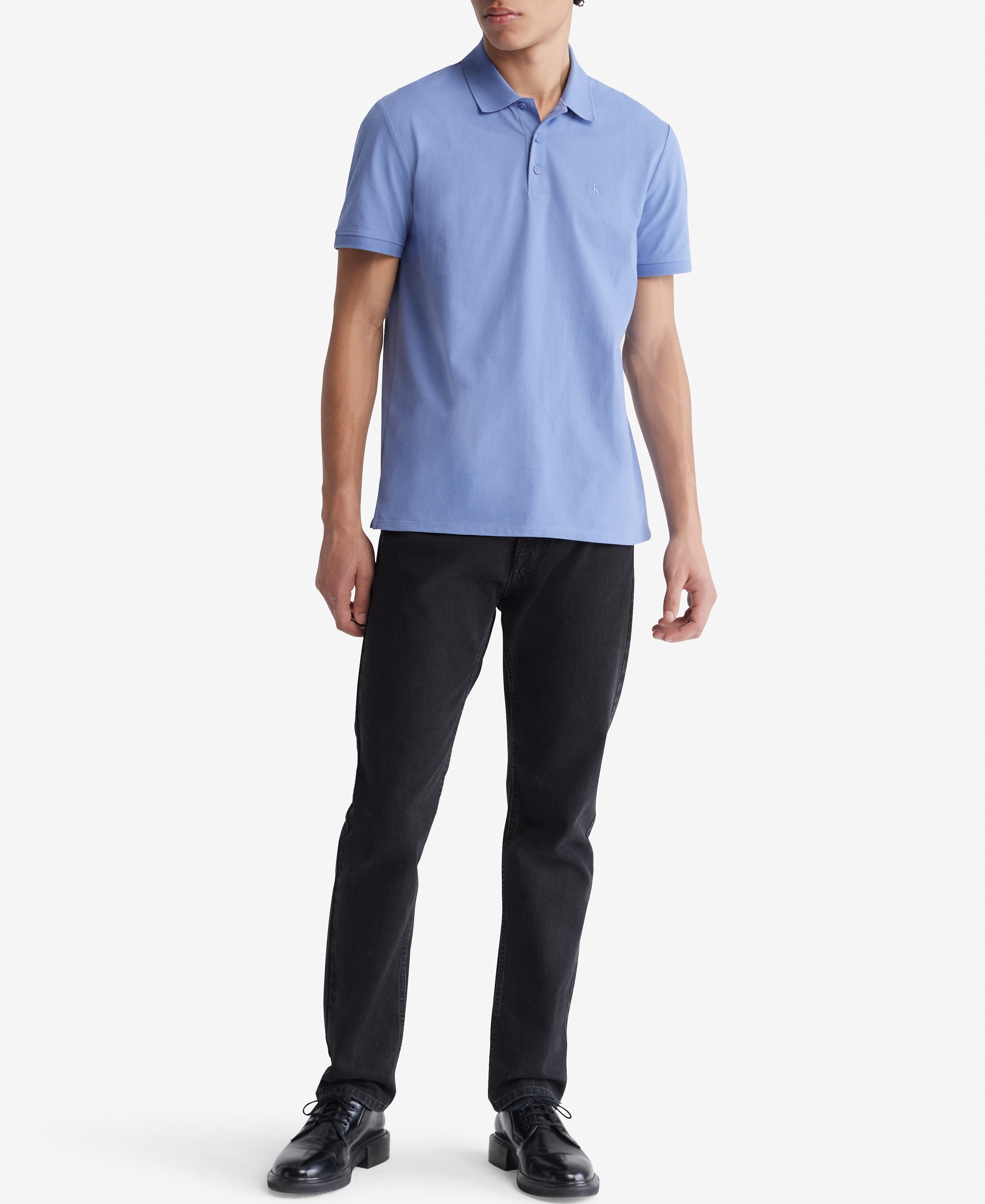  Calvin Klein SS SMOOTH COTTON Solid Polo - Bleached Denim - Bonton