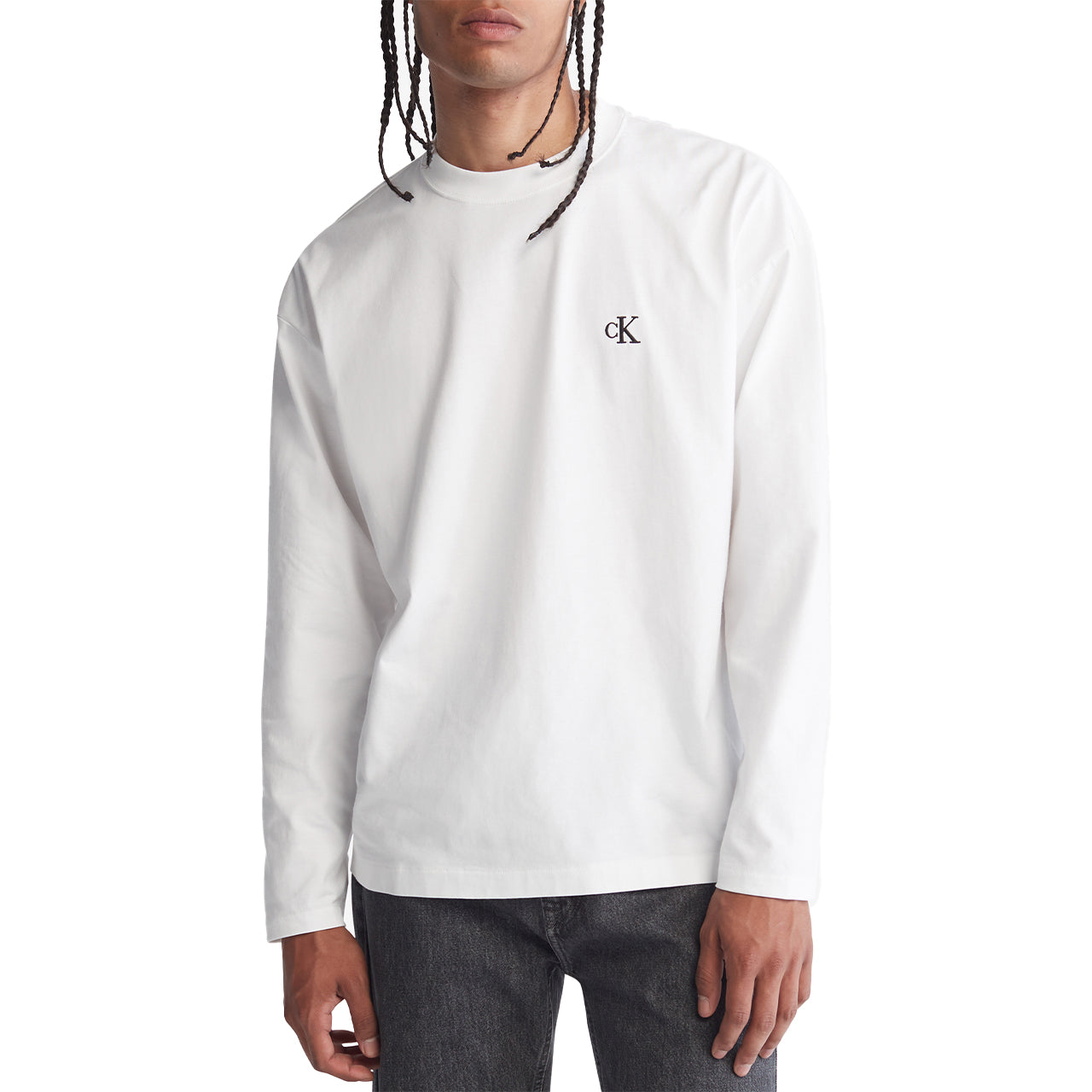  Calvin Klein Long Sleeves Relaxed Archive Logo Crewneck Tee - Black Beauty - Bonton