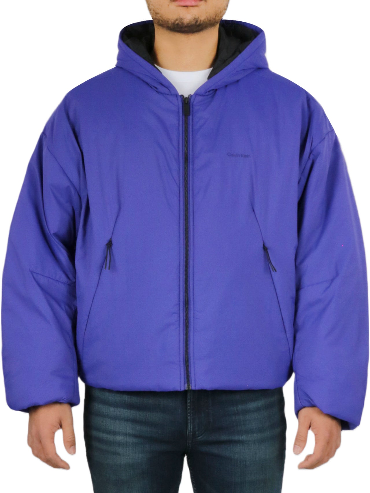  Calvin Klein Long Sleeves Front Zipper Hood Puffer Jacket - Purple Parade - Bonton