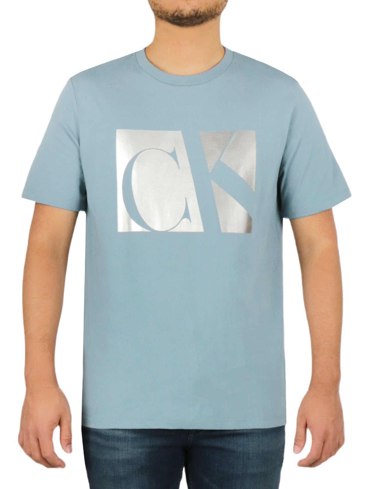  Calvin Klein Short Sleeves Matte Metallic Monogram Tee - Goblin Blue - Bonton