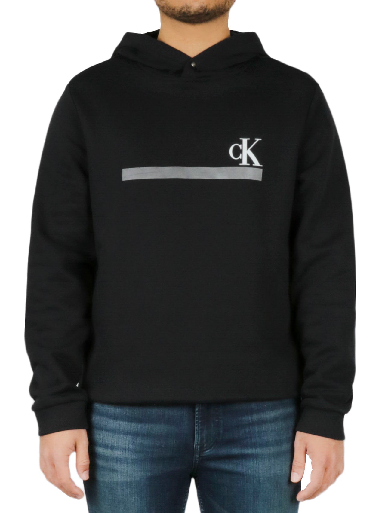  Calvin Klein Long Sleeves Foil Stripe Hoodie - Black Beauty - Bonton