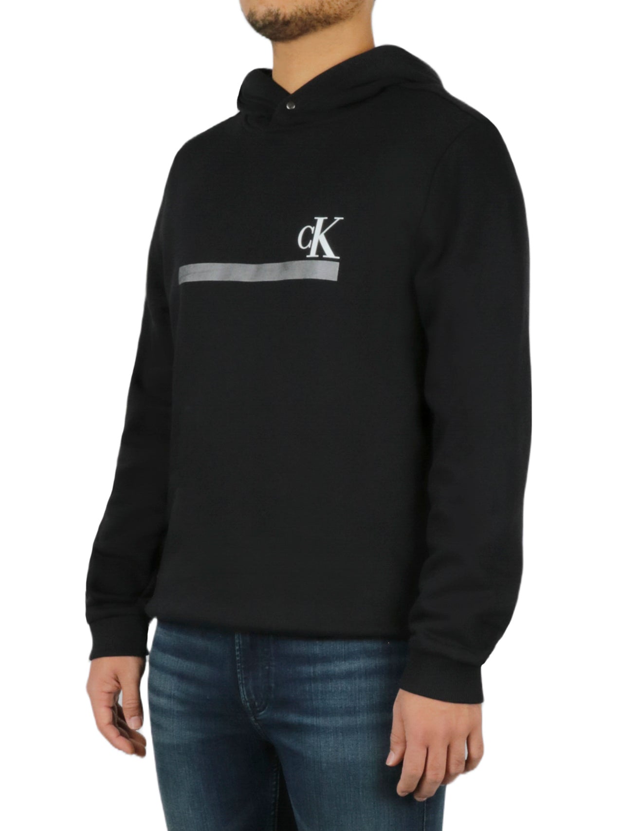  Calvin Klein Long Sleeves Foil Stripe Hoodie - Black Beauty - Bonton