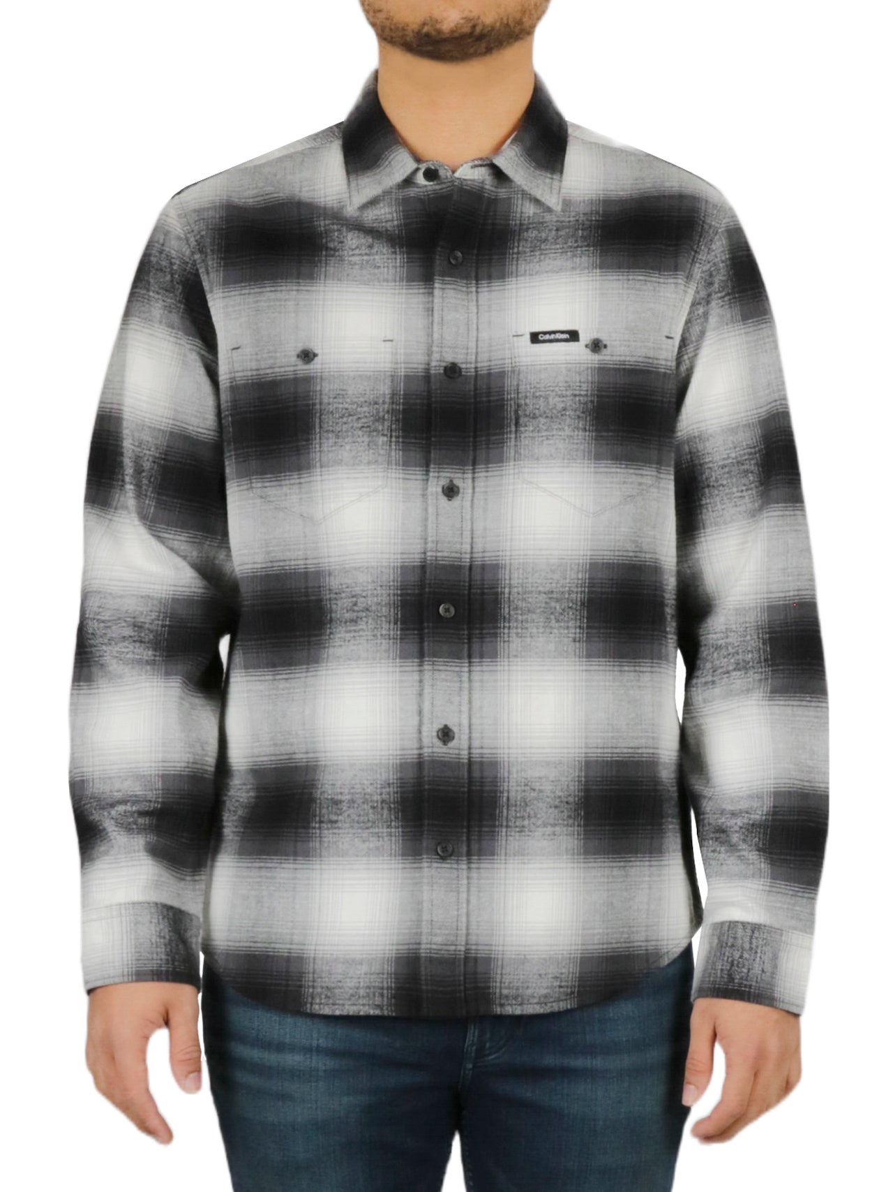  Calvin Klein Long Sleeves Iconic Patch Flannel Shirt - Black Beauty - Bonton