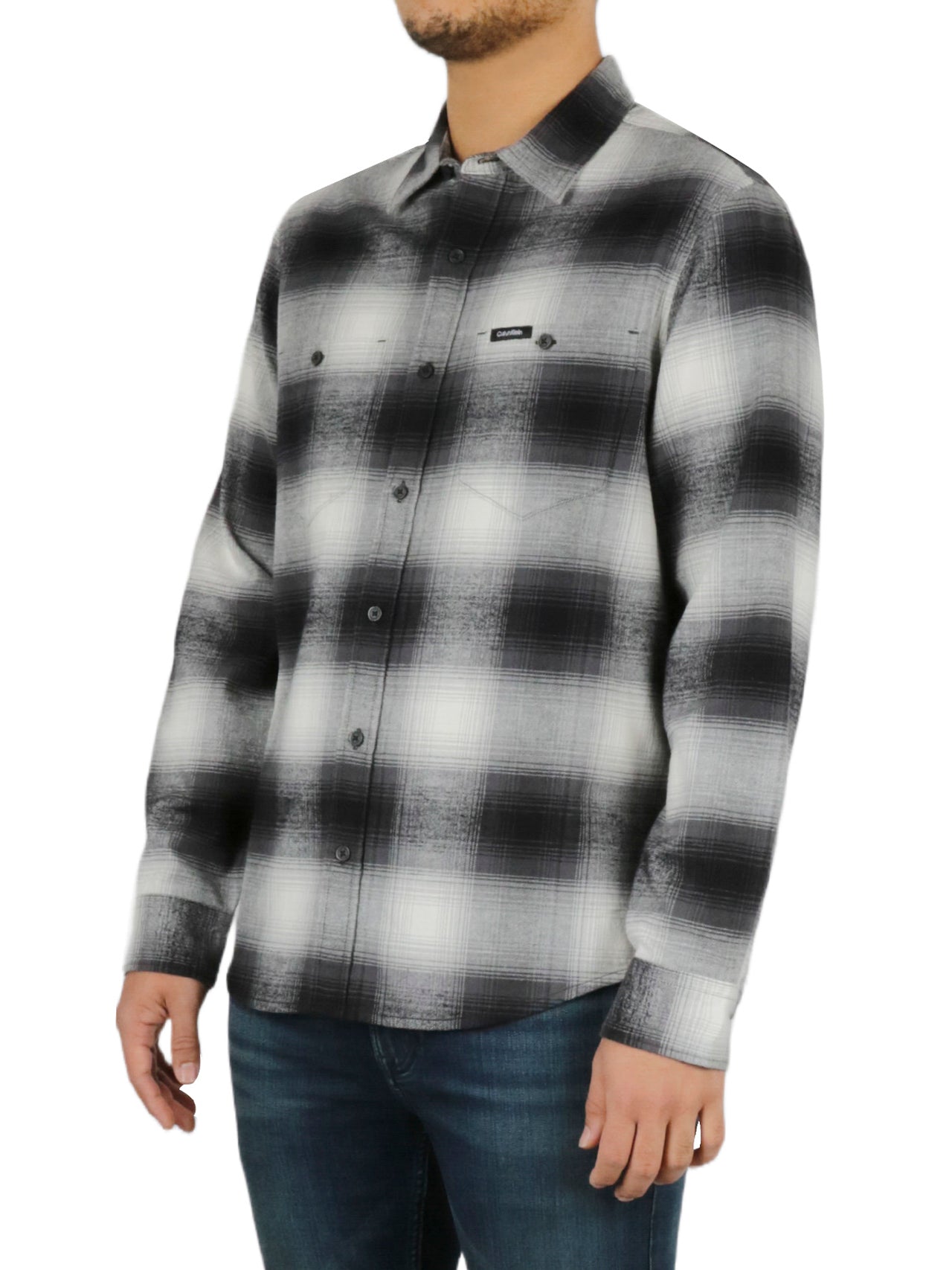  Calvin Klein Long Sleeves Iconic Patch Flannel Shirt - Black Beauty - Bonton