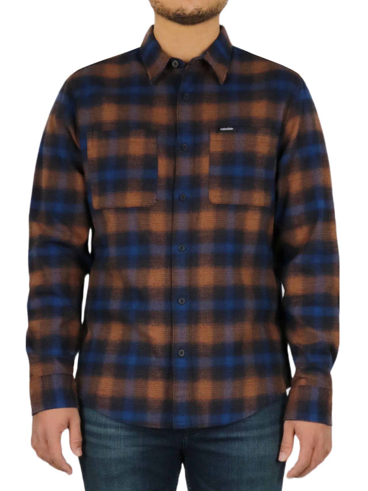  Calvin Klein Long Sleeves Linear Ombre Flannel Shirt - Travertine - Bonton