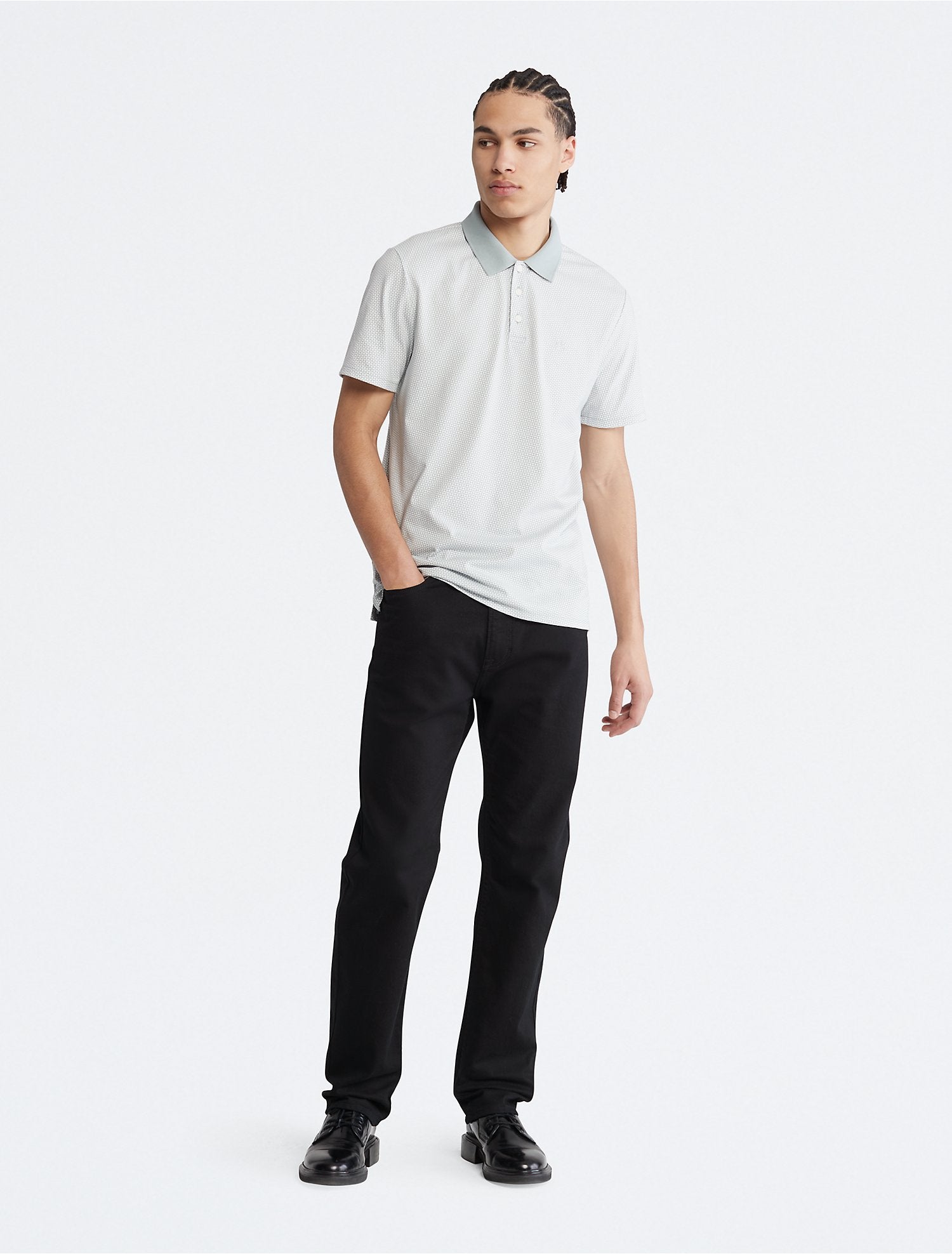  Calvin Klein SS SMOOTH COTTON MINI GEO POLO - Blanc De Blanc - Bonton