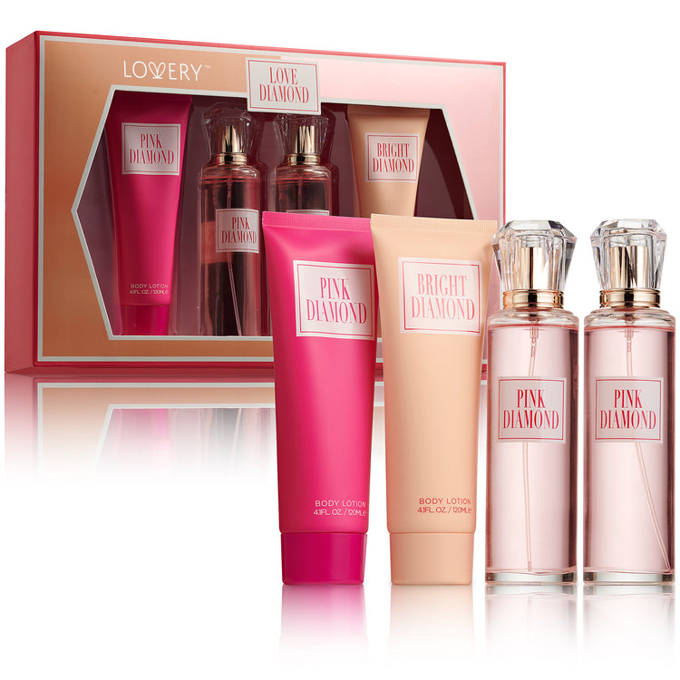 Pink Diamonds Deluxe 4 pc Home Spa Gift Set - Bath and Body Selfcare