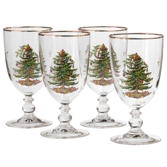 Christmas Tree Pedestal Goblets Set of 4