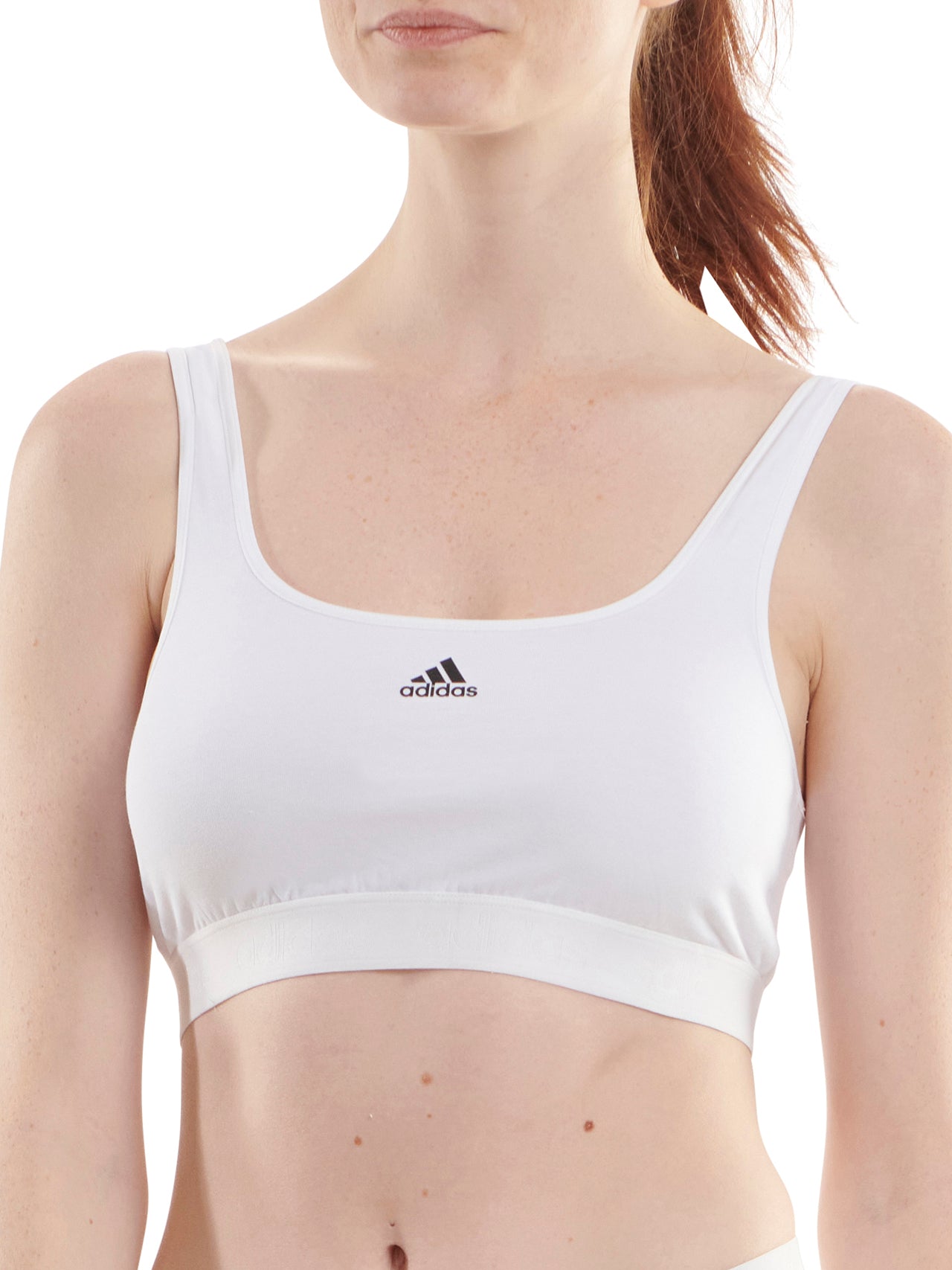  Adidas Cotton Solid Scoop Bralette - White - Bonton