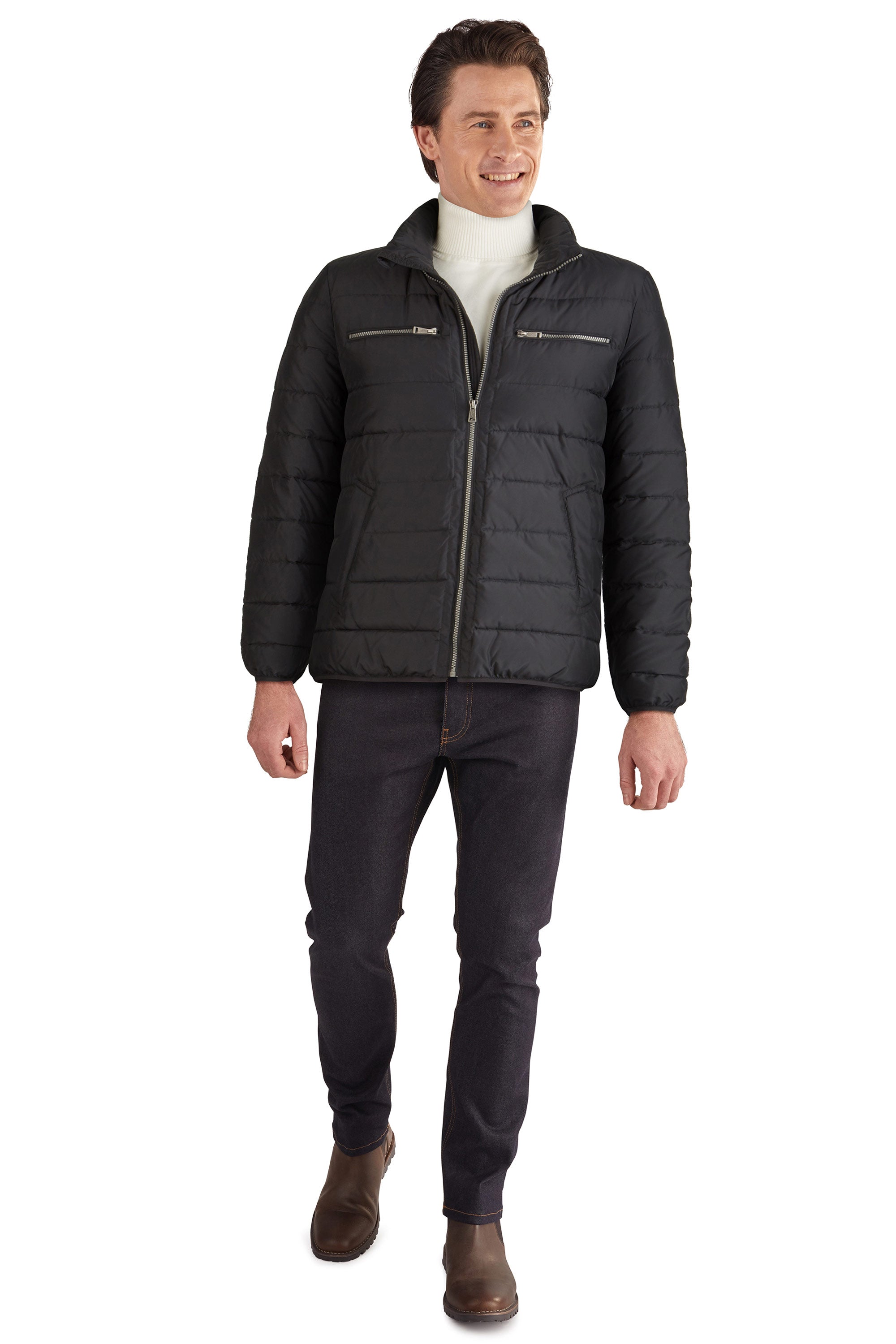  Cole Haan Men's Down Jacket with Front Zipper - Navy - Bonton