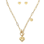 Classic Toggle Heart and Necklace and Heart Stud Earrings Set