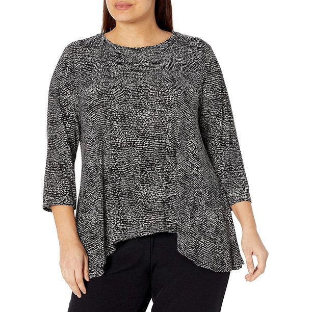  Anne Klein Sharkbite Top with Pebble Dot - Anne Black/ Anne White - Bonton