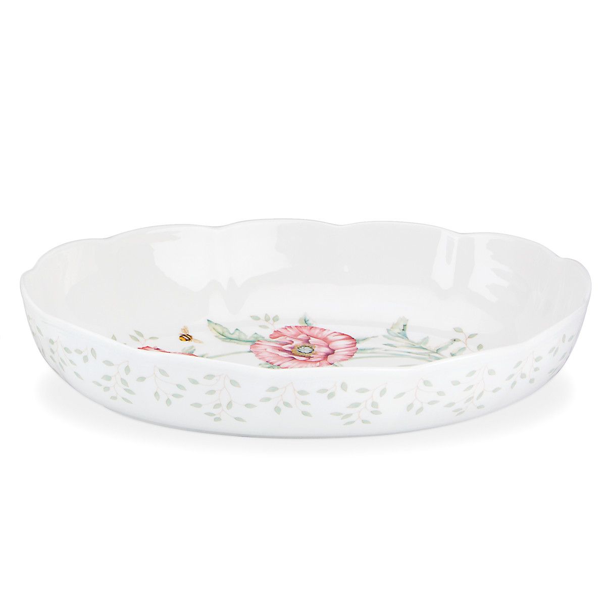  Lenox Butterfly Meadow Scalloped Oval Baker - White - Bonton