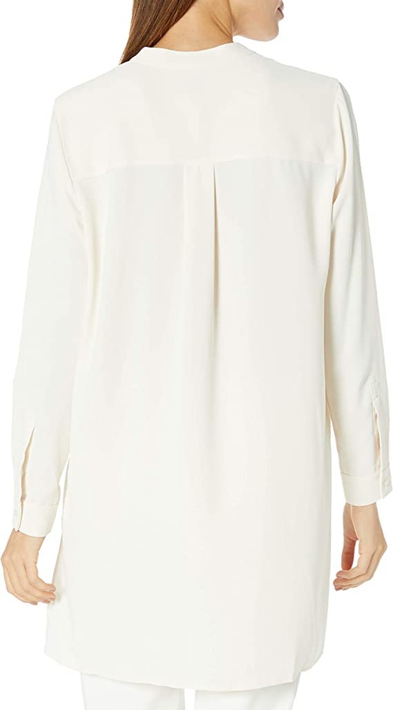  Anne Klein Plus Size Pop-over Blouse with Covered Placket And Side Slits - Anne White - Bonton