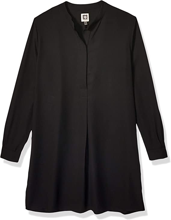  Anne Klein Plus Size Pop-over Blouse with Covered Placket And Side Slits - Anne Black - Bonton