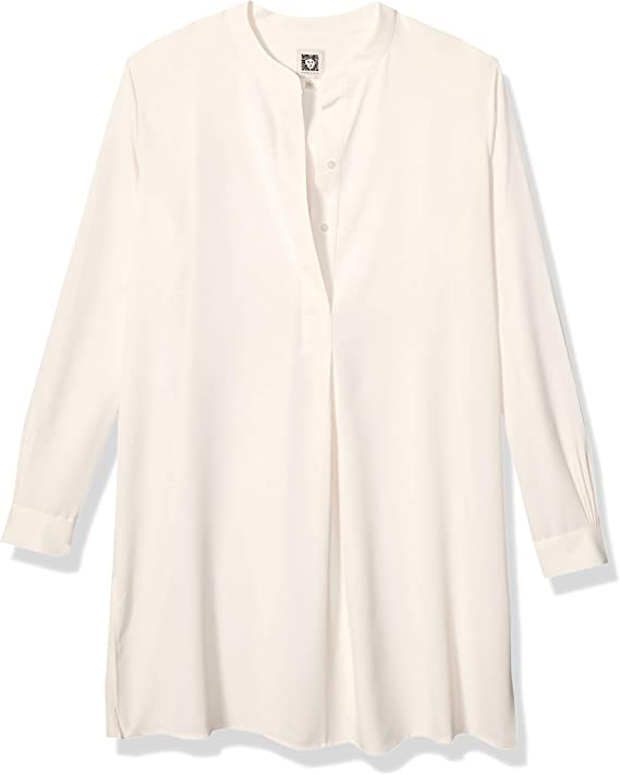  Anne Klein Plus Size Pop-over Blouse with Covered Placket And Side Slits - Anne White - Bonton