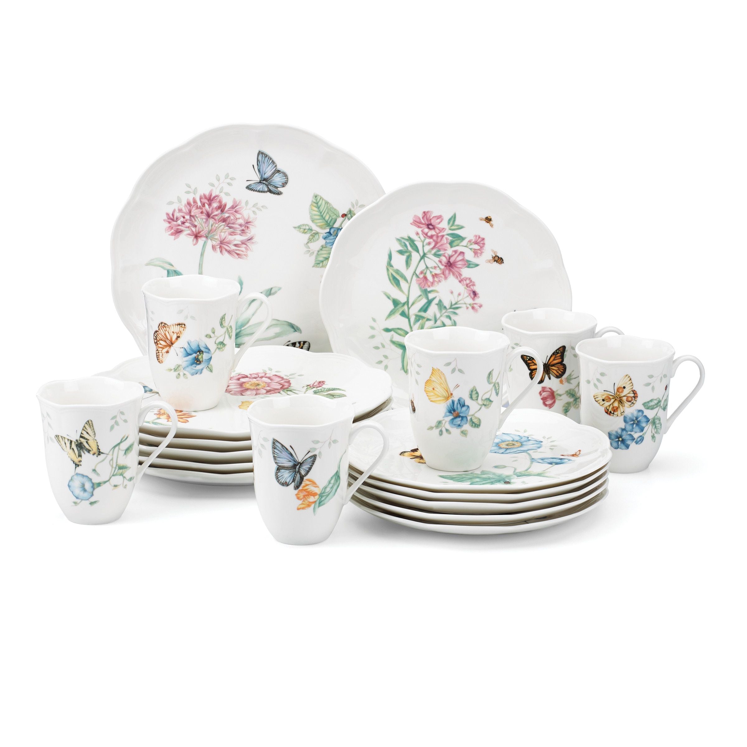  Lenox Butterfly Meadow 18-Piece Dinnerware Set - White - Bonton