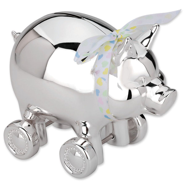 Piggy Silver-Plated Bank with Wheels