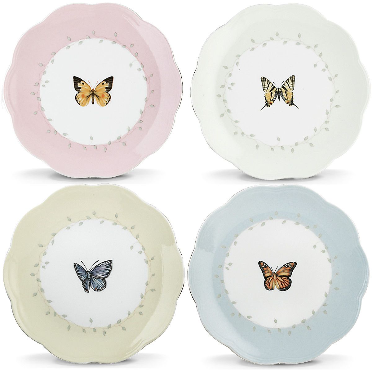  Lenox Butterfly Meadow Dessert Plates Set of 4 - White - Bonton