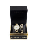 Open-Link Crystal Embellished Analog Watch-Bracelet Set