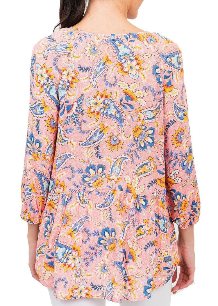 3/4 Sleeve Lucia Smocked Paisley Top