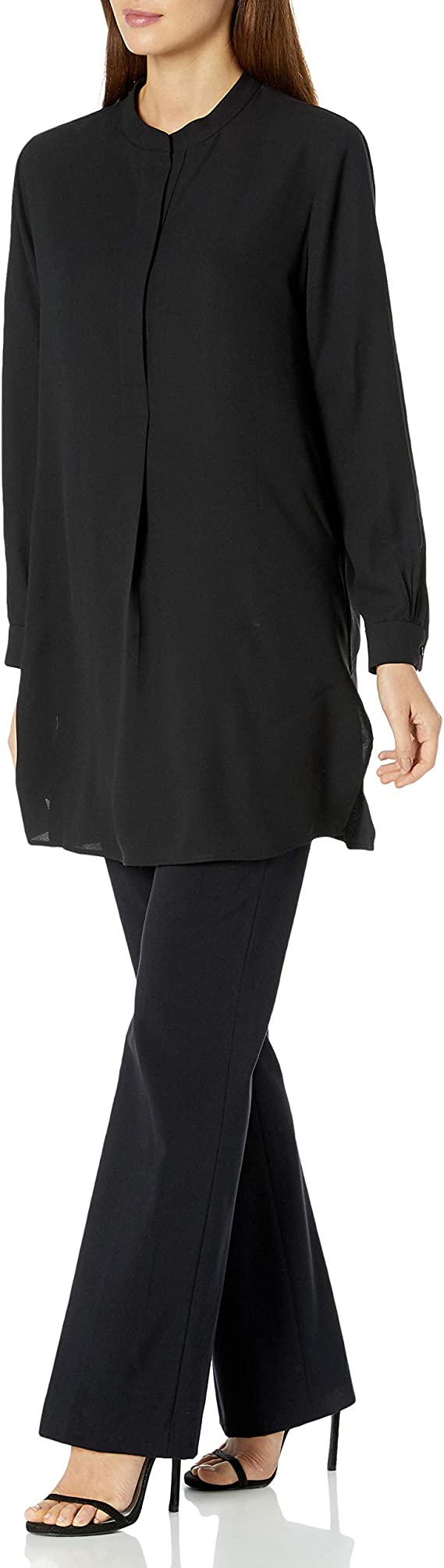  Anne Klein Plus Size Pop-over Blouse with Covered Placket And Side Slits - Anne Black - Bonton