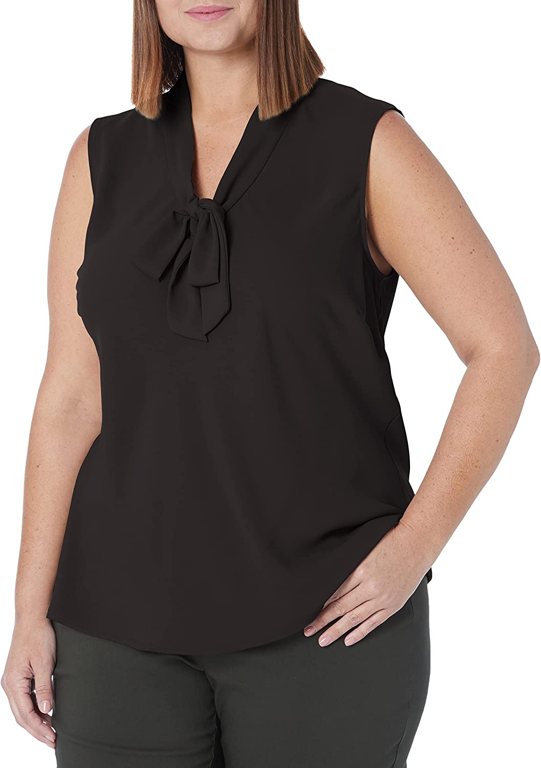  Kasper Sleeveless Tie Front Crepe Blouse - Royal Blue - Bonton