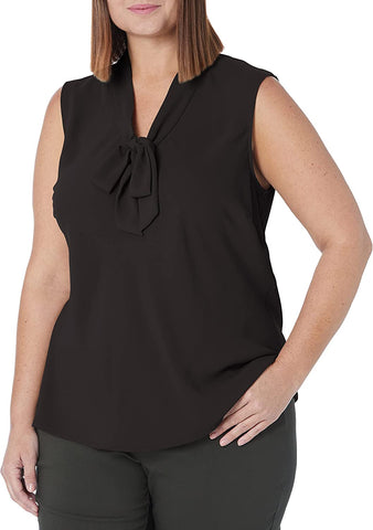 Sleeveless Tie Front Crepe Blouse
