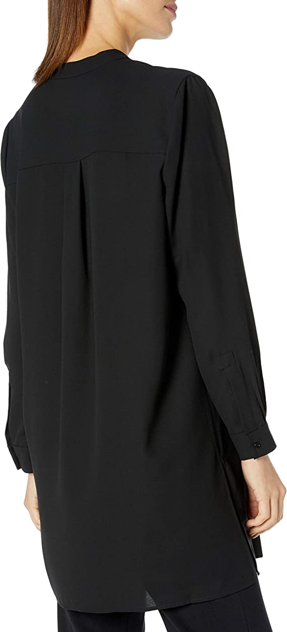  Anne Klein Plus Size Pop-over Blouse with Covered Placket And Side Slits - Anne Black - Bonton