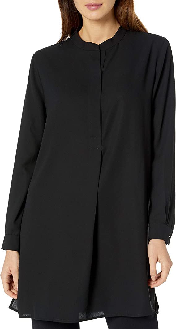  Anne Klein Plus Size Pop-over Blouse with Covered Placket And Side Slits - Anne Black - Bonton