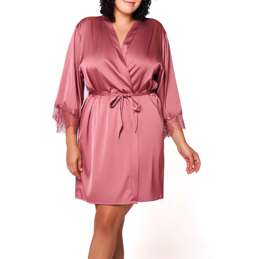 Plus Size Leanna Satin Robe with Lace