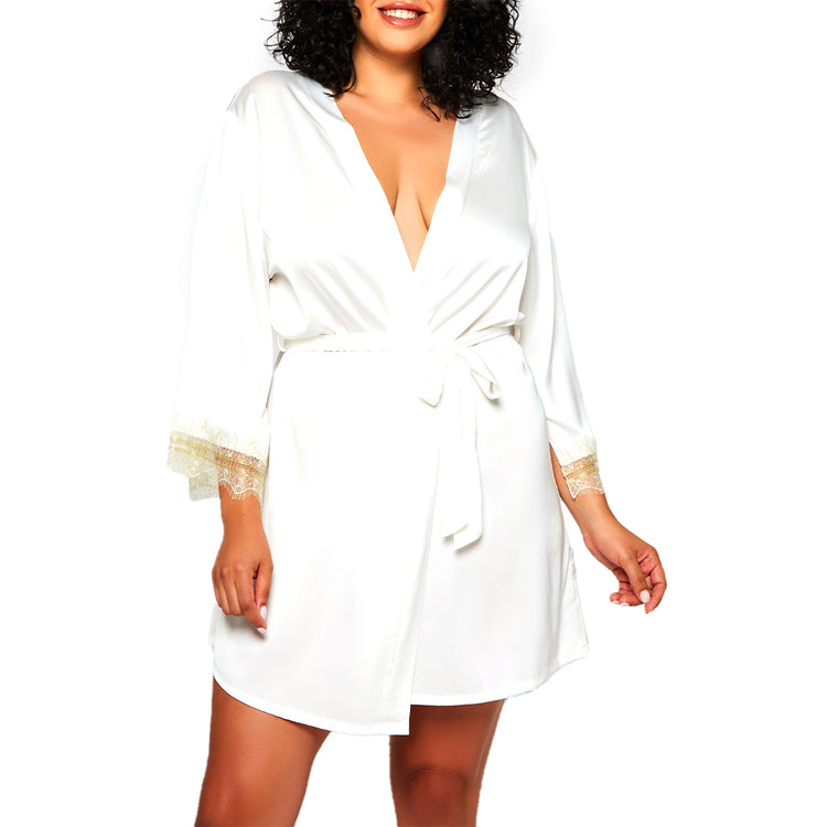 Plus Size Adele Satin Robe with Lace