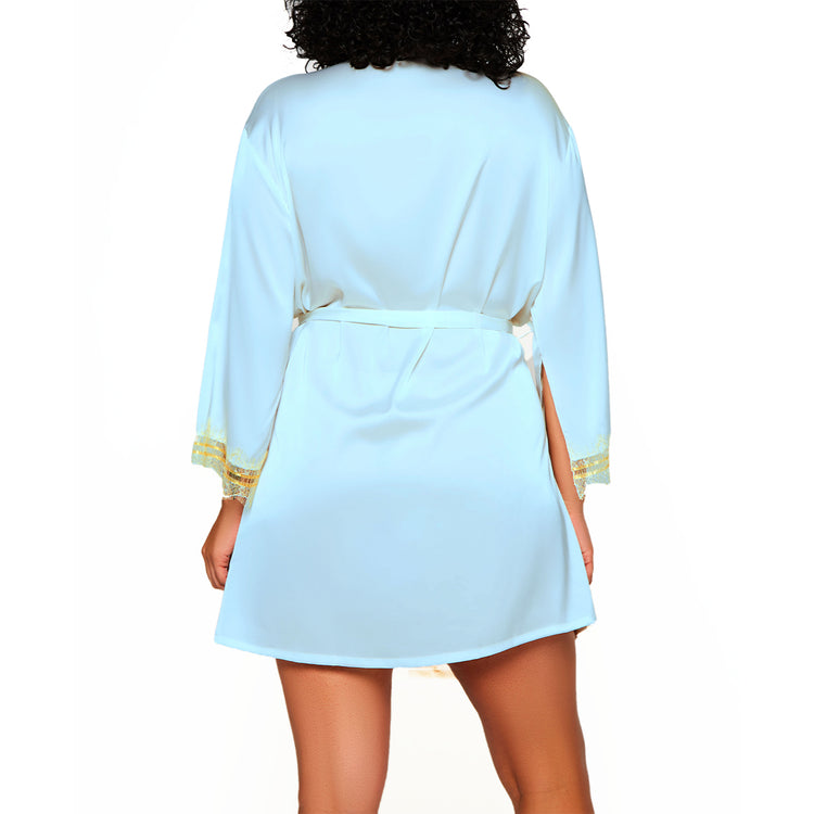 Plus Size Adele Satin Robe with Lace
