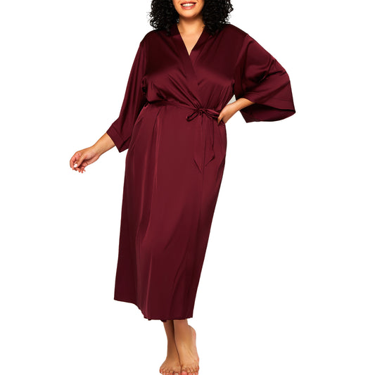 Solid Satin Long Robe Plus Size