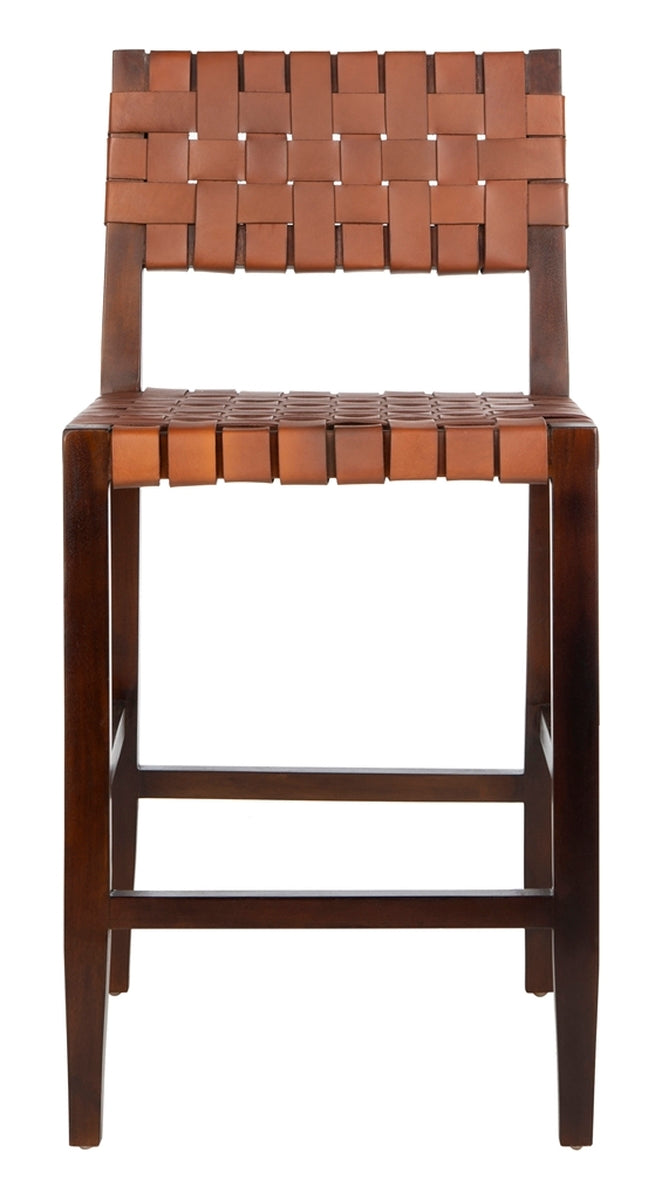  Safavieh Paxton Leather Counter Stool - Cognac / Walnut Finish - Bonton