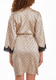 Tamara Dotted Satin Robe with Lace trimmed Sleeves and Self Tie Sash