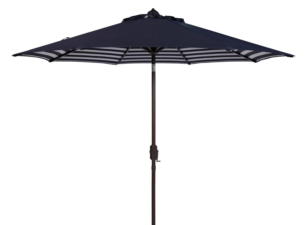  Safavieh Athens Inside Out Striped Crank Outdoor Auto Tilt Umbrella - Navy/White - Bonton